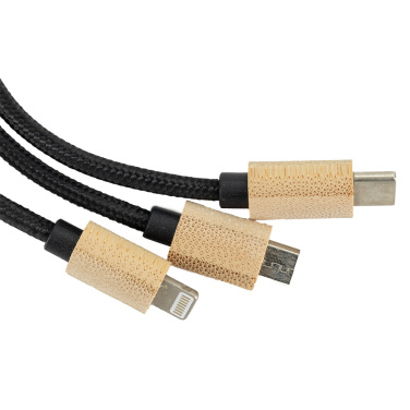 Logo trade promotional gifts picture of: 3-in-1 cable with elighted logo in a wooden casing, LH-ZMU06