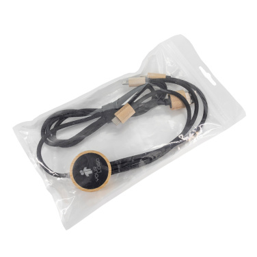 Logo trade promotional items image of: 3-in-1 cable with elighted logo in a wooden casing, LH-ZMU06