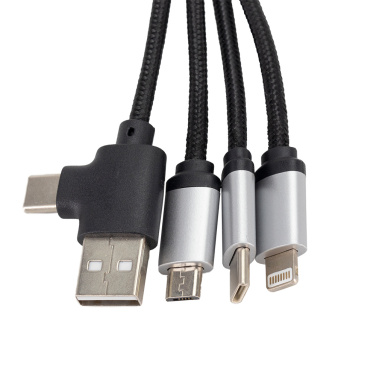 Logo trade promotional giveaways image of: 4-in-1 cable with elighted logo in a wooden casing, LH-ZMU05