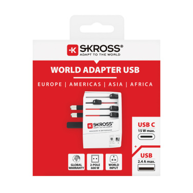 Logo trade promotional giveaways picture of: SKROSS World Travel Adapter MUV 2-pole with USB A and C