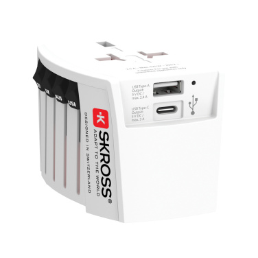 Logotrade advertising products photo of: SKROSS World Travel Adapter MUV 2-pole with USB A and C