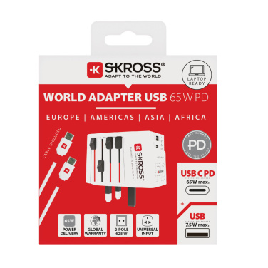 Logo trade corporate gift photo of: SKROSS World Travel Adapter MUV 65W PD with USB C Cable