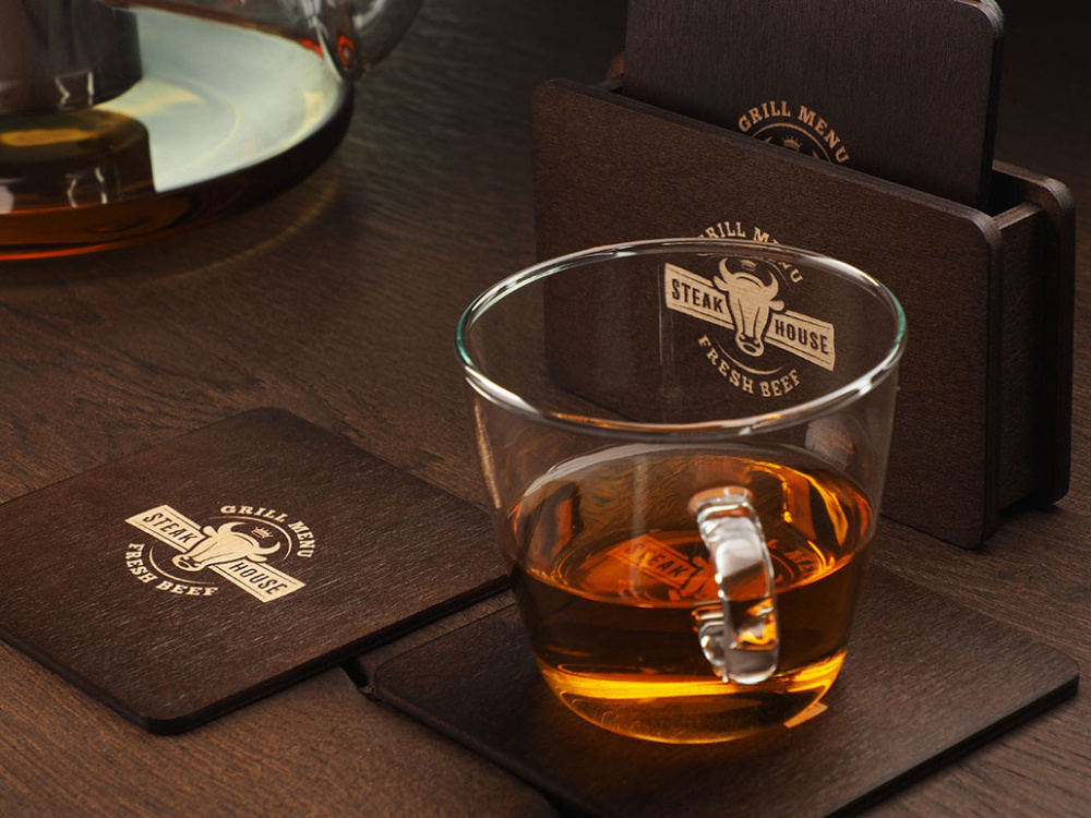 Logo trade business gifts image of: Wooden box with 4 coasters 1871121