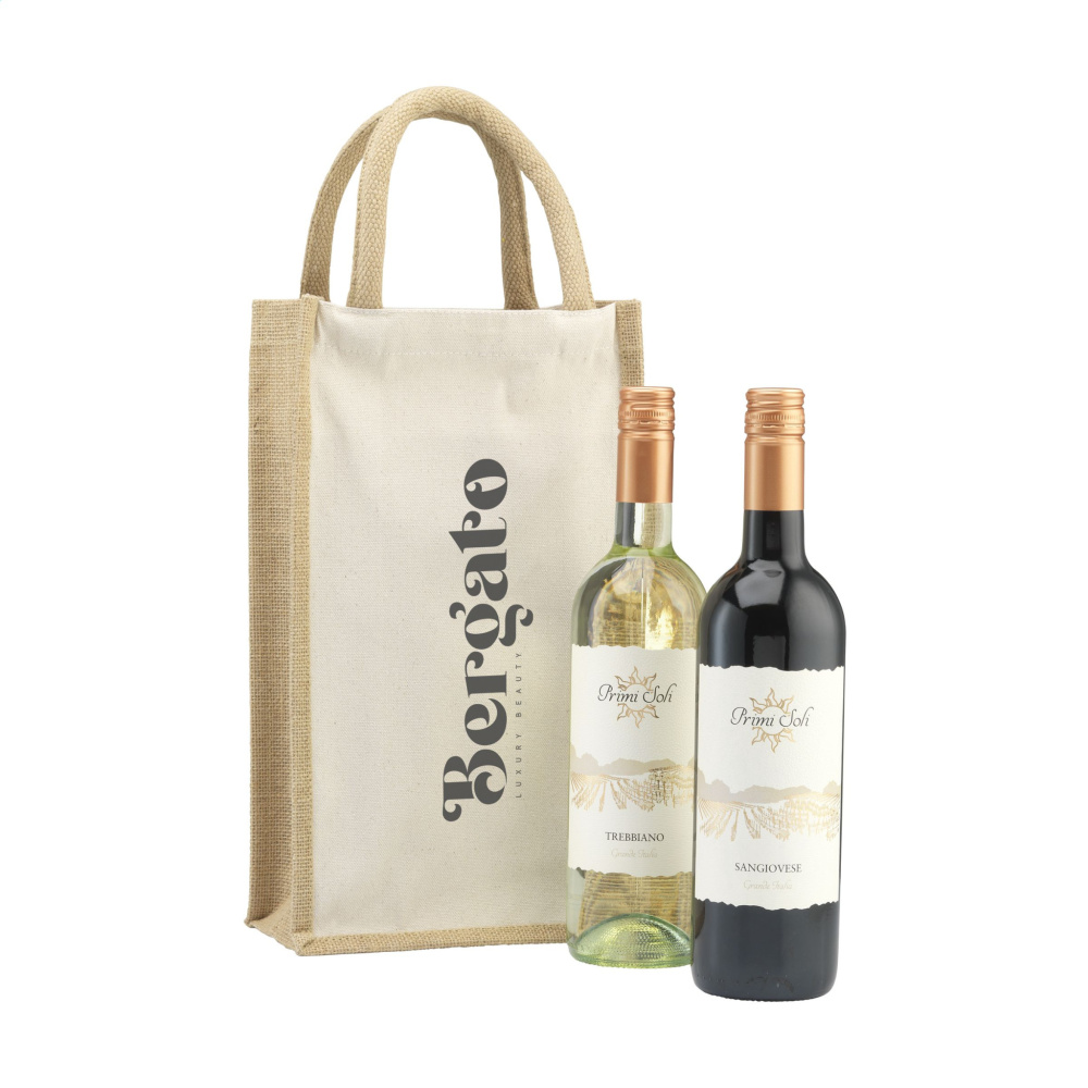 Logo trade corporate gift photo of: Jute Canvas Double Wine Bag