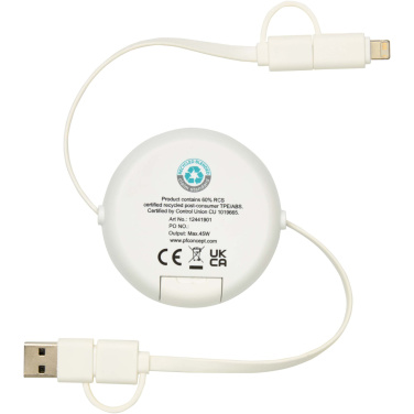 Logo trade business gift photo of: Chechia 5-in-1 recycled plastic 100 cm retractable data sync and 45W fast charge cable