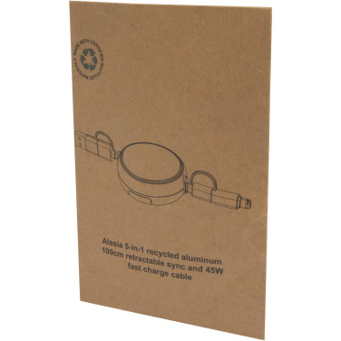 Logo trade promotional gifts image of: Alasia 5-in-1 100 cm recycled plastic and aluminium retractable data sync and 45W fast charge cable