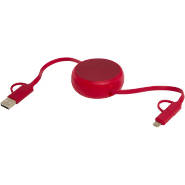 Logo trade promotional gifts image of: Alasia 5-in-1 100 cm recycled plastic and aluminium retractable data sync and 45W fast charge cable