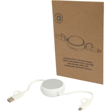 Logotrade corporate gift image of: Alasia 5-in-1 100 cm recycled plastic and aluminium retractable data sync and 45W fast charge cable