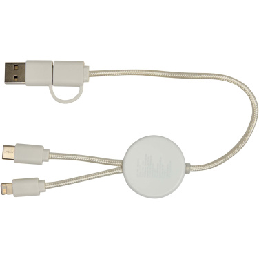 Logotrade promotional products photo of: Chechia 5-in-1 recycled plastic 30 cm data sync and 27W fast charge cable with bamboo details