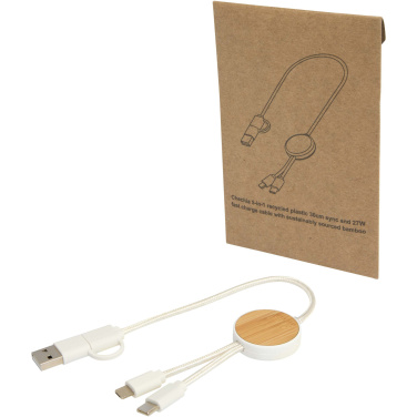 Logo trade promotional merchandise picture of: Chechia 5-in-1 recycled plastic 30 cm data sync and 27W fast charge cable with bamboo details