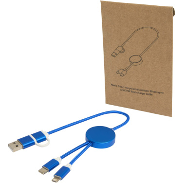 Logotrade promotional gift image of: Alasia 5-in-1 recycled aluminium and plastic 30 cm data sync and 27W fast charge cable
