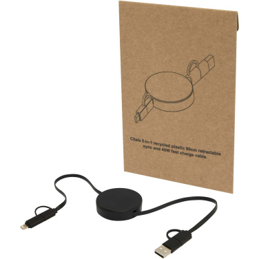 Logotrade business gifts photo of: Citala 5-in-1 recycled plastic 90 cm retractable data sync and 40W fast charge cable