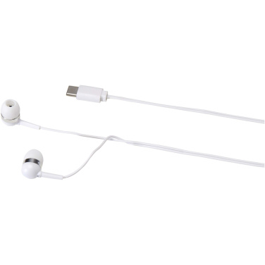 Logo trade promotional items image of: Dofida wired Type-C earbuds with recycled plastic storage box