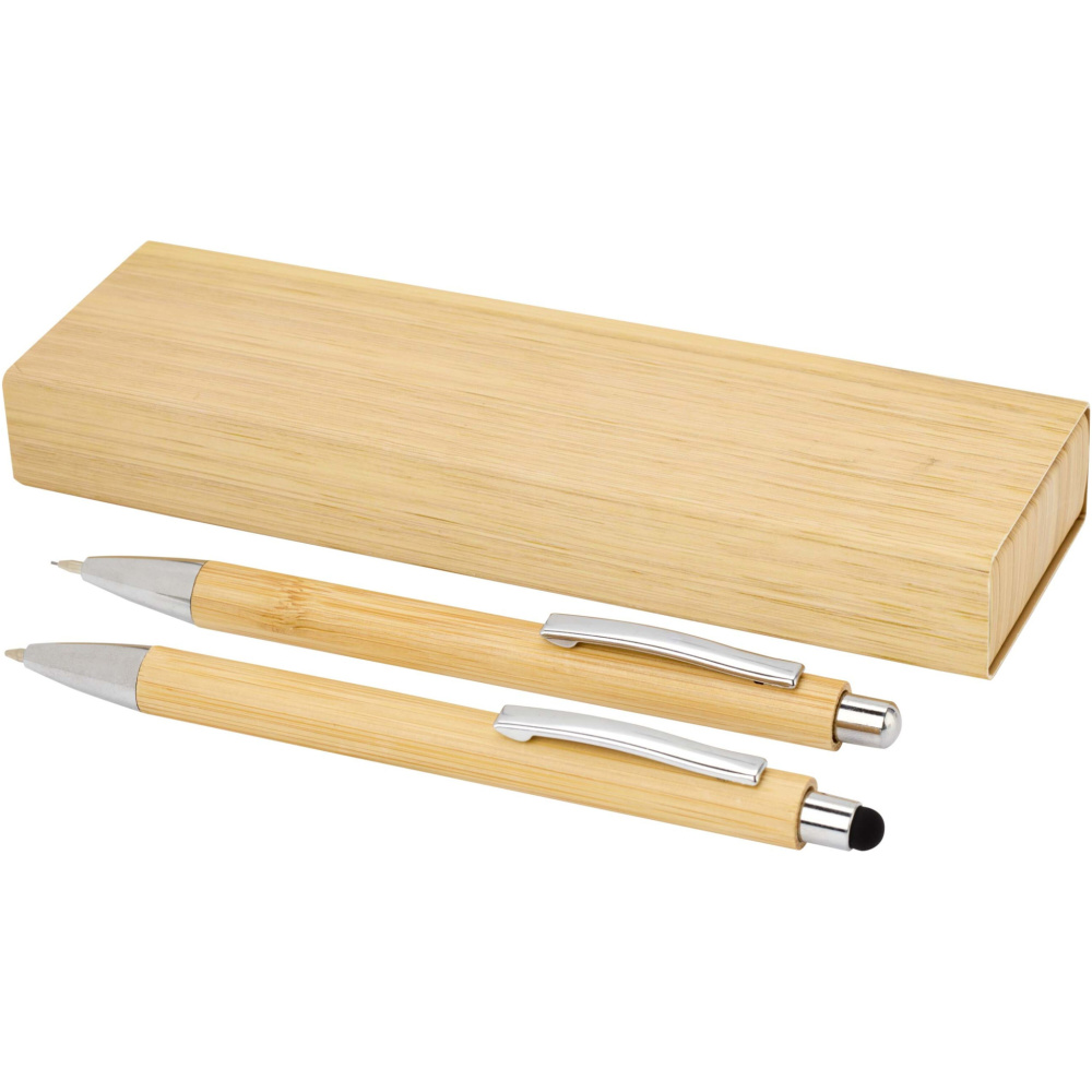 Logo trade business gift photo of: Oblys bamboo ballpoint pen and mechanical pencil set (black ink)