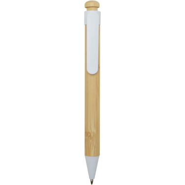Logo trade promotional items image of: Rattan bamboo and recycled plastic ballpoint pen (black ink)
