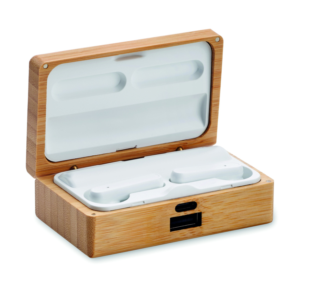 Logotrade promotional merchandise photo of: TWS earbuds in bamboo case