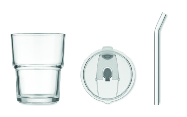 Logo trade corporate gifts image of: Glass tumbler with straw 400ml