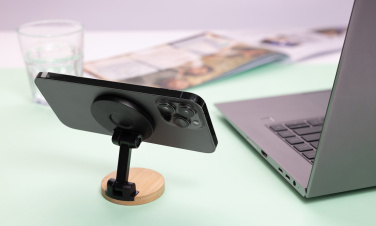 Logo trade business gift photo of: Magmount RCS recycled plastic and bamboo phone stand