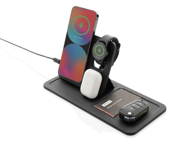 Logo trade promotional products image of: Swiss Peak 3 in 1 RCS recycled PU wireless charger desk tray