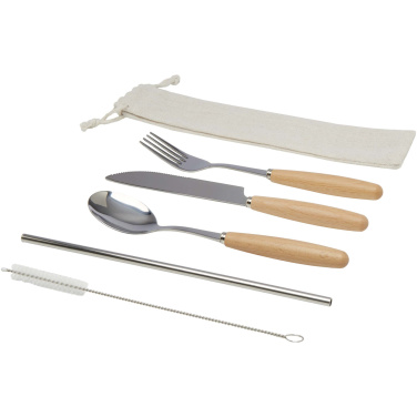 Logotrade promotional item image of: Root 5-piece stainless steel and beech wood cutlery set