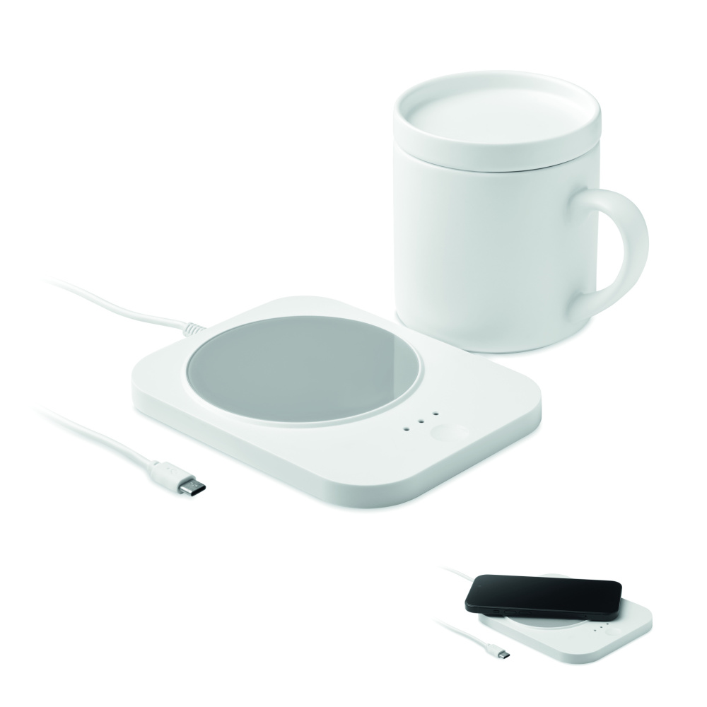 Logo trade business gift photo of: Wireless charger mug warmer set