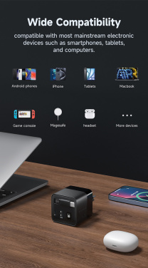 Logo trade promotional products image of: Urban Vitamin Mendocino 65W GaN charger retractable cable