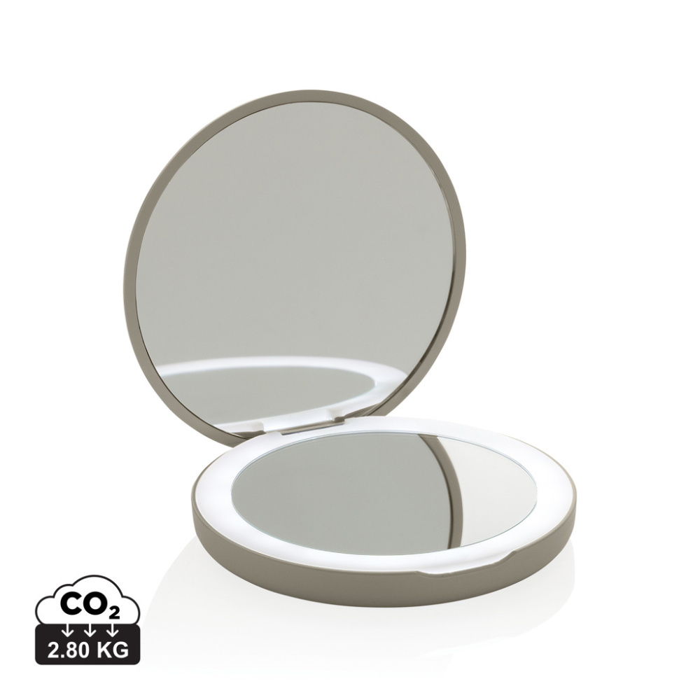 Logo trade promotional merchandise image of: Lumora RCS recycled plastic LED re-chargeable make-up mirror