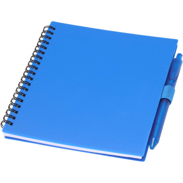 Logo trade promotional giveaways image of: Niove recycled plastic soft cover notebook and ballpoint pen set (blue ink)