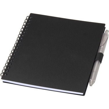 Logo trade business gifts image of: Niove recycled plastic soft cover notebook and ballpoint pen set (blue ink)