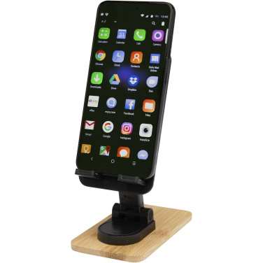 Logotrade promotional item image of: Alfirk recycled plastic foldeable desk phone stand with bamboo details