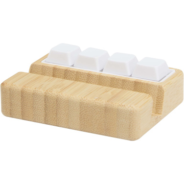 Logotrade promotional merchandise image of: Algol recycled plastic phone stand and fidget toy with bamboo details