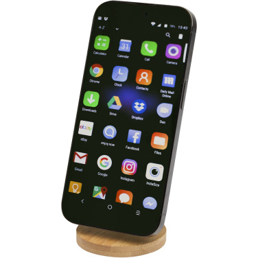 Logo trade promotional merchandise image of: Alcor recycled plastic foldeable magnetic phone stand with bamboo details