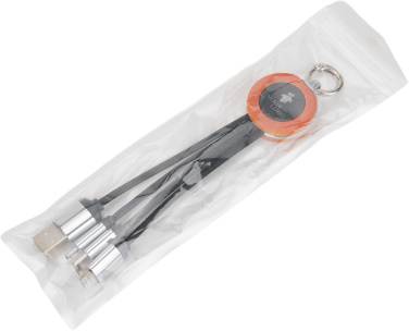 Logo trade promotional merchandise photo of: 4-in-1 cable with elighted logo in a wooden casing