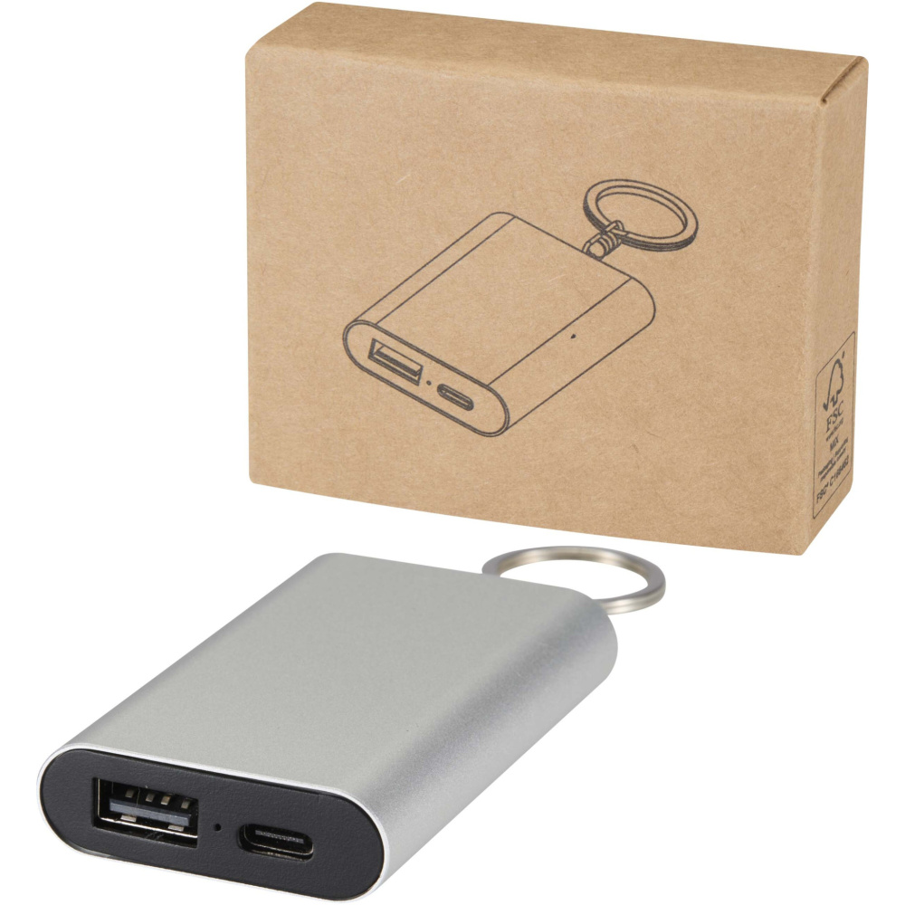 Logo trade corporate gifts picture of: Arcturus 2000 mAh recycled aluminium power bank with keychain