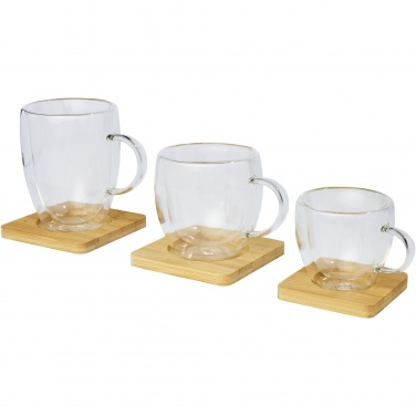 Logotrade ärikingituse foto: Manti 2-osaline 350 ml topeltseinaga klaasist tass bambusest alusega 