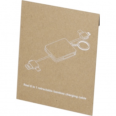 Logotrade reklaamtooted pilt: Reel 6-in-1 sissetõmmatav bambusest võtmehoidja laadimiskaabel