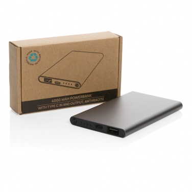 Logotrade reklaamkingituse foto: RCS-i taaskasutatud plastist/alumiiniumist 4000 mah C-tüüpi akupank