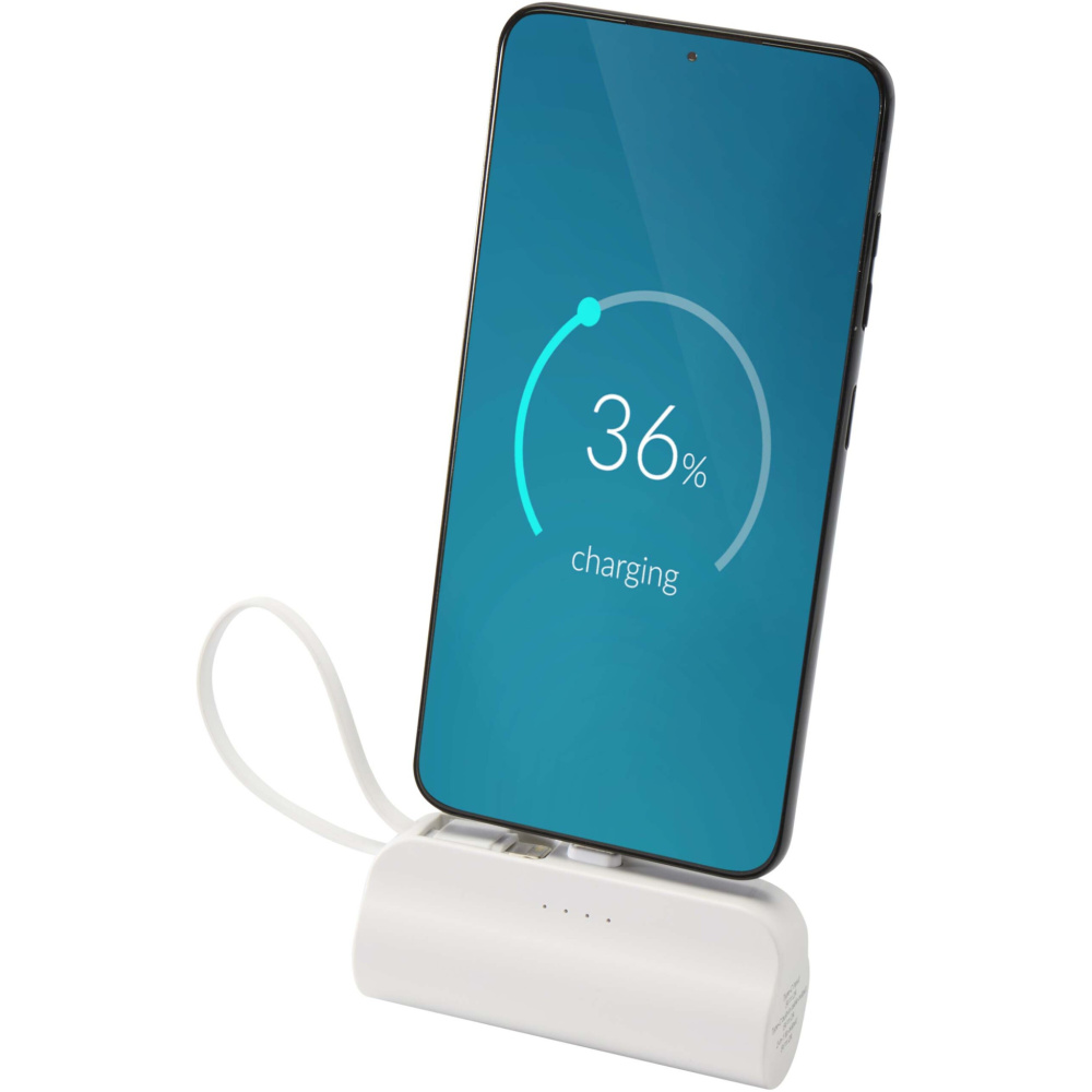 Logo trade reklaamtoote pilt: Alnair 5000 mAh 10W taaskasutatud plastist C-tüüpi akupank sisseehitatud klapiga alusega ja 2-ühes kaabliga