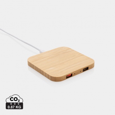 Logo trade mainostuote kuva: 10W bambuinen langaton laturi USB:llä