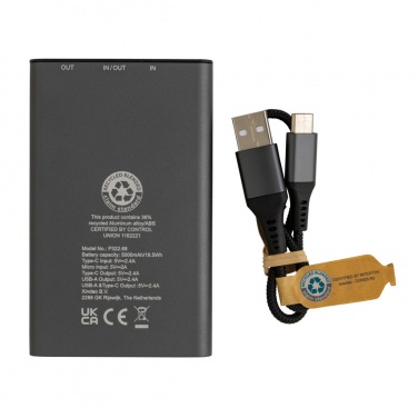 Logo trade mainoslahja ja liikelahja tuotekuva: Terra RCS virtapankki 5000mAh kierrätetystä alumiinista