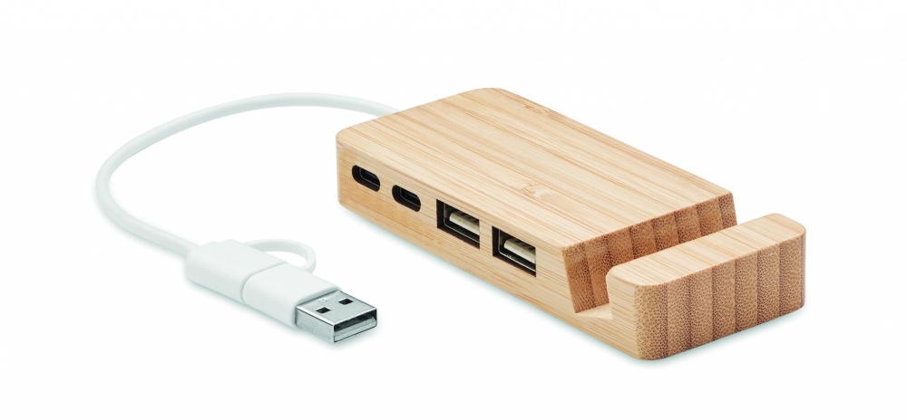 Logo trade mainoslahjat ja liikelahjat kuva: 4 portin USB-keskitin bambua