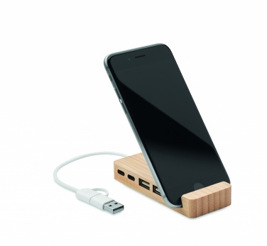 Logotrade mainoslahjat ja liikelahjat tuotekuva: 4 portin USB-keskitin bambua