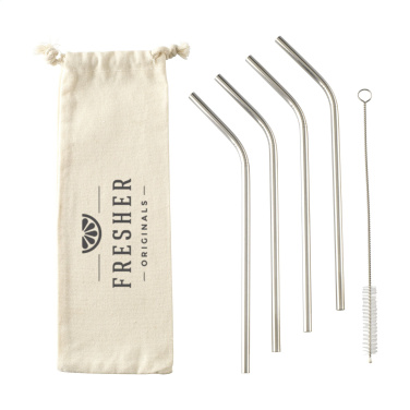 Logo trade liikelahjat mainoslahjat kuva: ECO RVS 4 kpl ECO Straw Set ruostumattomasta teräksestä valmistetut pillit