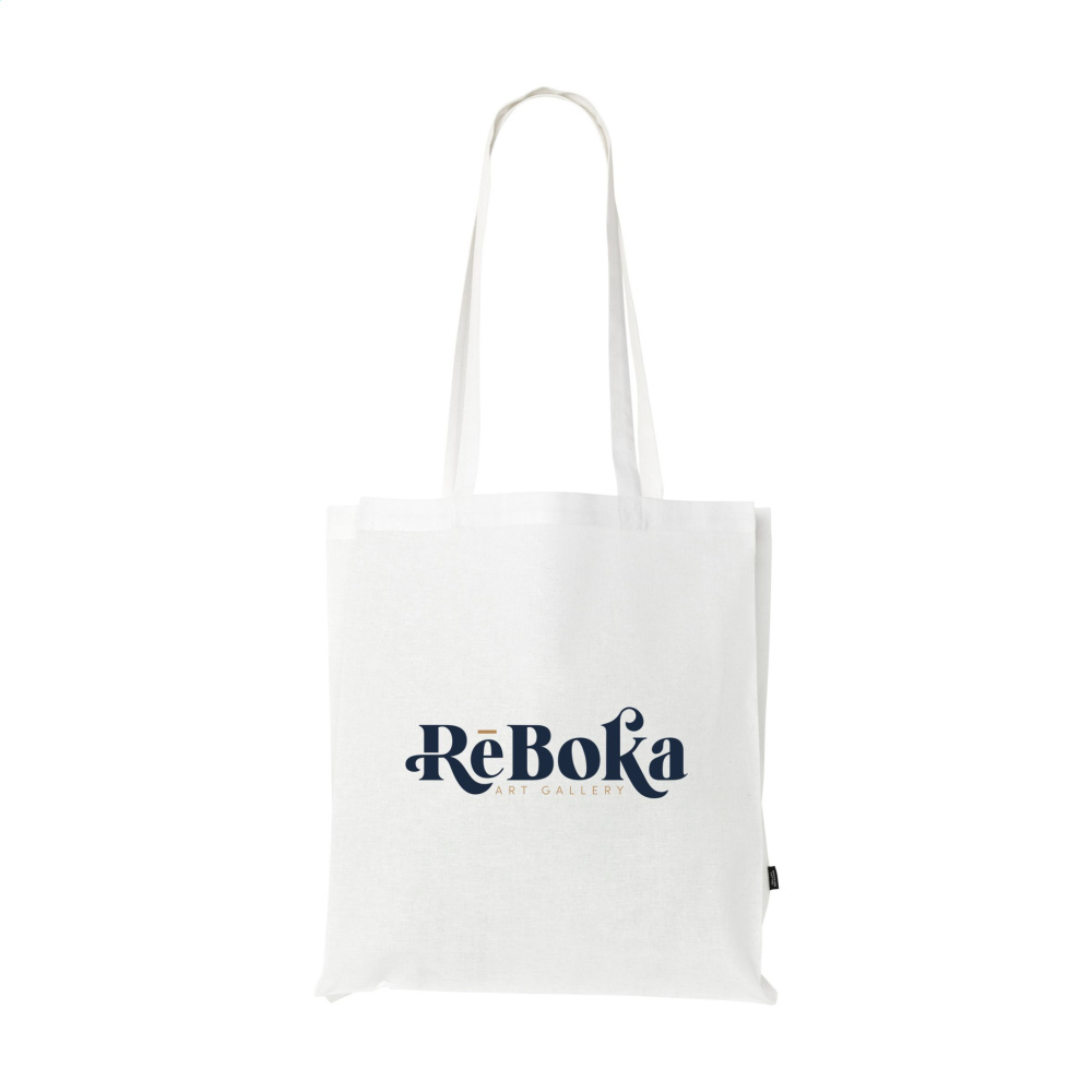 Logo trade liikelahja mainoslahja tuotekuva: Värillinen neliölaukku GRS kierrätettyä puuvillaa (150 g/m²)