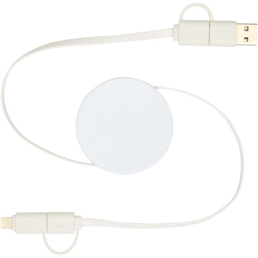 Logo trade mainostuote kuva: Citala kierrätysmuovinen 40 W:n ja 90 cm:n sisäänvedettävä datasynkronoiva 5-in-1-pikalatauskaapeli