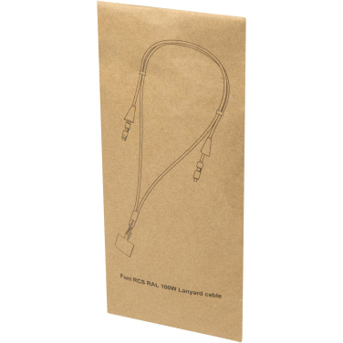 Logotrade mainoslahjat kuva: Funi kierrätetystä muovista valmistettu älypuhelinkaulanauha, jossa on sisäänrakennettu datasynkronointi- ja 100 W:n 5-in-1-pikalatauskaapeli