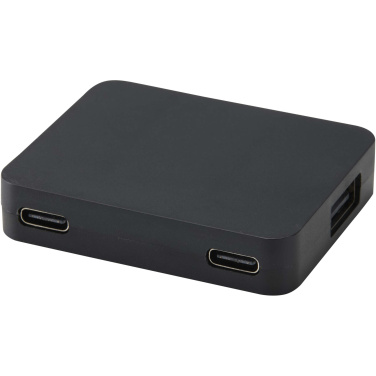 Logotrade reklaminės dovanos nuotrauka: „Gaia“ 4 prievadų USB šakotuvas su USB-A ir C tipo išvestimis bei dviguba įvestimi – pagamintas iš perdirbto plastiko