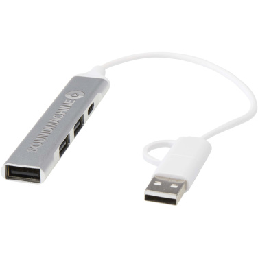Logotrade reklaminiai produktai nuotrauka: „Alkaid“ 4 prievadų perdirbto aliuminio USB-A ir C tipo šakotuvas su dviguba įvestimi