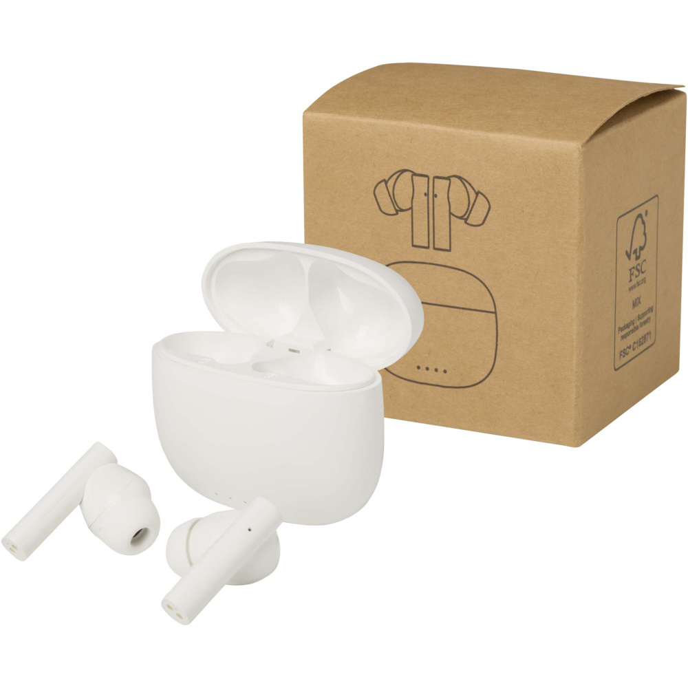 Logotrade verslo dovanos nuotrauka: „Alterf“ perdirbto plastiko „True Wireless Bluetooth®“ ausinės su silikoniniais ausų antgaliais