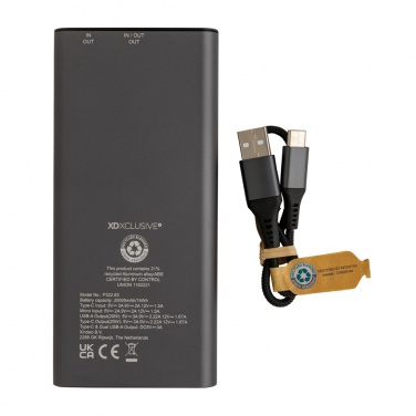 Logotrade logo dāvanas foto: Terra RCS pārstrādāta 20 W alumīnija jauda 20 000 mAh